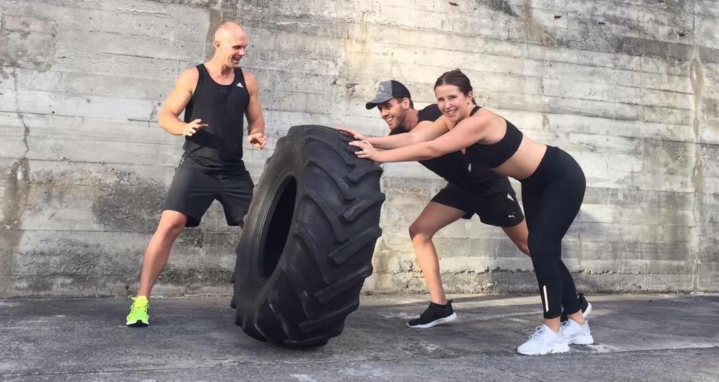 I roped my best friend into doing a couple of sessions with me. Adding in a few fun tyre throws with our mates Courtney and Rhys, from Crave Fitness. Photo / Angela Pan